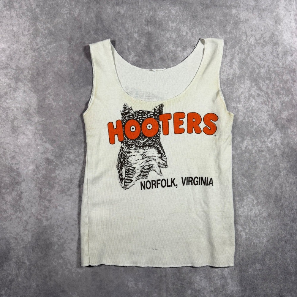 Vintage Y2K Hooters Norfolk Virginia Ribbed Tank Top White Graphic Womens XS